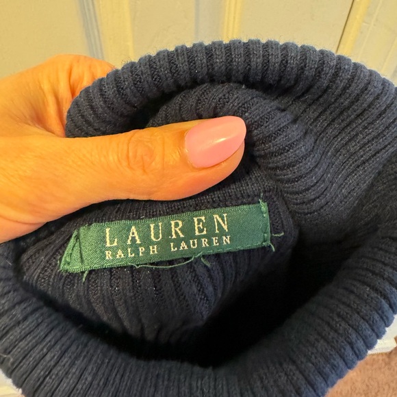 Lauren Ralph Lauren Turtleneck Navy Blue Gold Stripe Sweater Turtleneck XS S - Picture 4 of 8